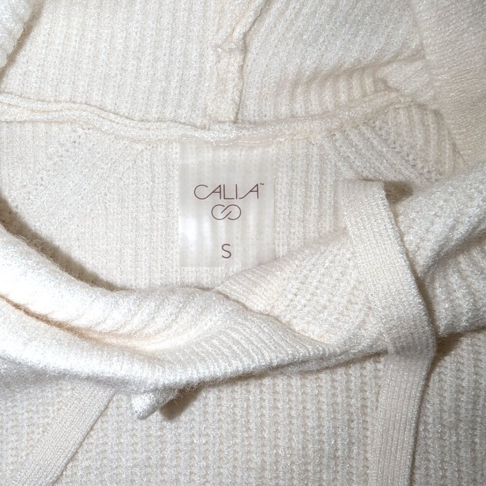 CALIA | Cashmere Blend Ribbed Knit Hooded Sweater Pullover in Cream | Small - Picture 5 of 14